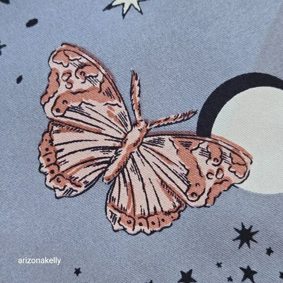 NWT Ann Taylor Silk Square Scarf Celestial Moon Stars Butterflies - Picture 8 of 12